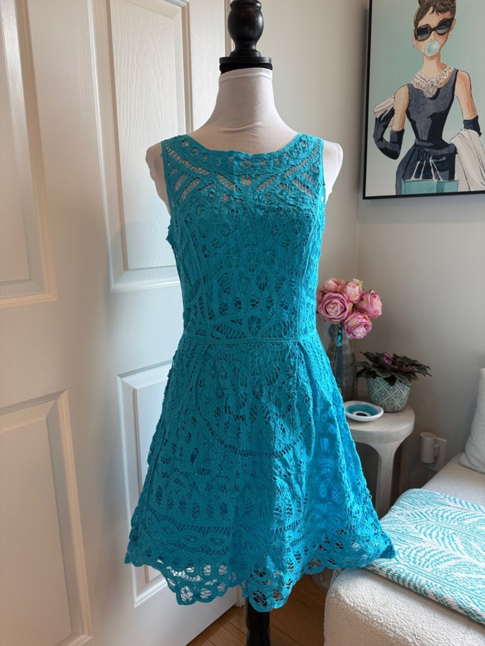 NWT Lilly Pulitzer Turquoise Crochet Fit-and-Flare Mini Dress